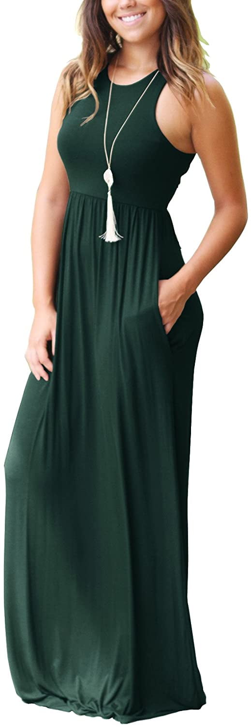 Women's Sleeveless Racerback Loose Plain Maxi Dresses Casual Long Dresses  with Pockets | Walmart Canada